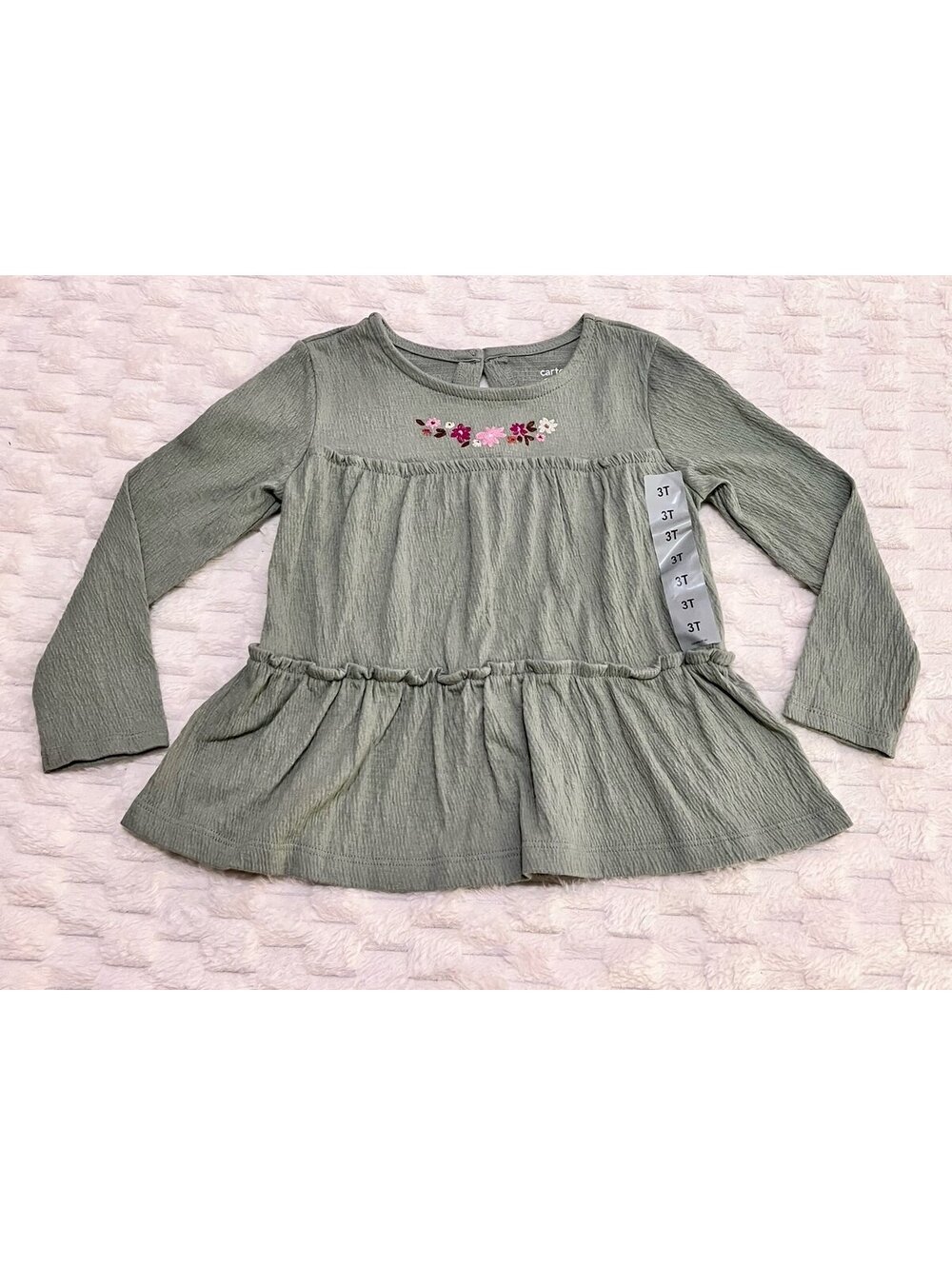 Carter’s Girls Long Sleeve Peplum Top w/ Embroidered Floral Accent (3T) *NWT